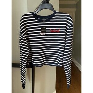Topshop Women's Forever Striped Crew Neck Sweatshirt White/Navy Stripe Size 4 US